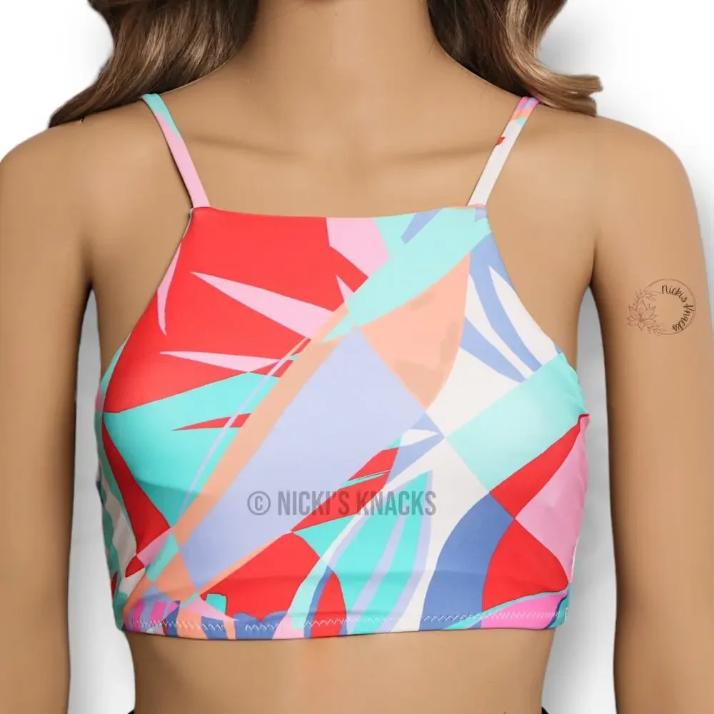 Raisins Kaori Square Neck Bikini Top Multicolor Strappy Back Swimwear Size XS